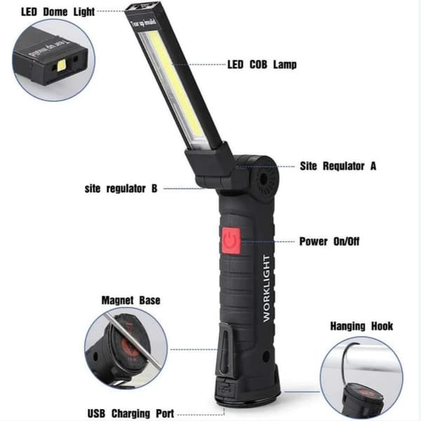 LED tændingslys, foldbar bilinteriør, magnetisk interiør, 5V, 1200mA, 14,5-4,8 cm, sort, 2 stk.