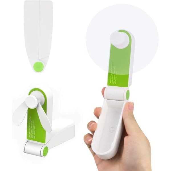 Mini bærbar lommeventilator. Bordventilator. USB-interface. Genopladelig. Lille grøn bærbar ventilator.