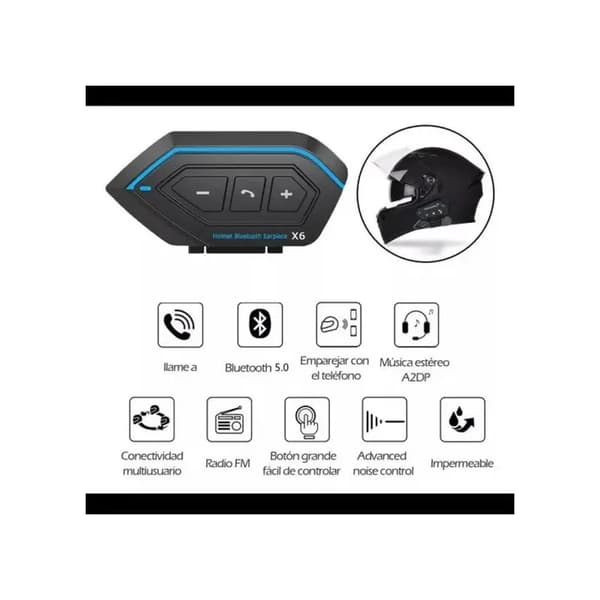 Bluetooth-intercom för motorcykel - Bluetooth 5.0 - Headset-kit - Motorcykelhjälm - Intercom - Blå/Svart - Universell