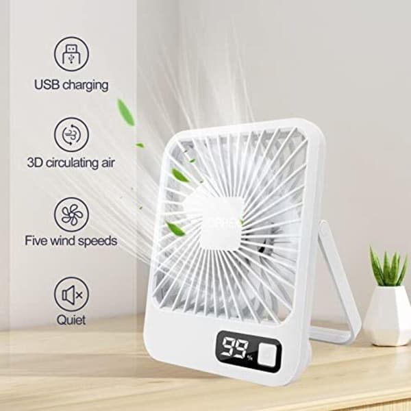 Bærbar ventilator. 3000mAh miniventilator, lille ventilator - USB-ventilator, genopladelig lommeventilator (hvid)