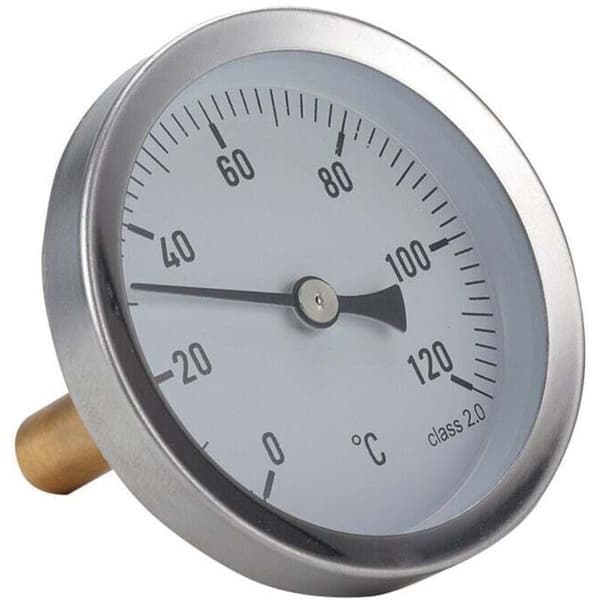 Bimetallisk nåltermometer för värmesystem och pannor, 120 grader, 1/2\" typ, bakre anslutning, förkromad stålplåt