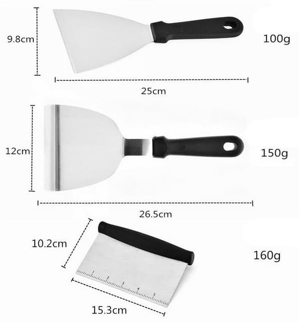 Maple rustfrit stål grill udendørs BBQ køkken spatel Teppanyaki-spatel-6stk