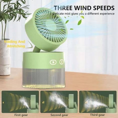 USB-bordsfläkt med sprayfunktion, bärbar dimfläkt med 350 ml vattentank (grön)
