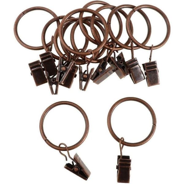 Duschdraperiringar - Nosheir - 12-pack - Koppar - Diameter 32mm - Kraftiga fjäderklämmor