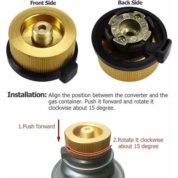 3-delad campinggasadapter - 28x38 mm - Aluminium, koppar, nylon