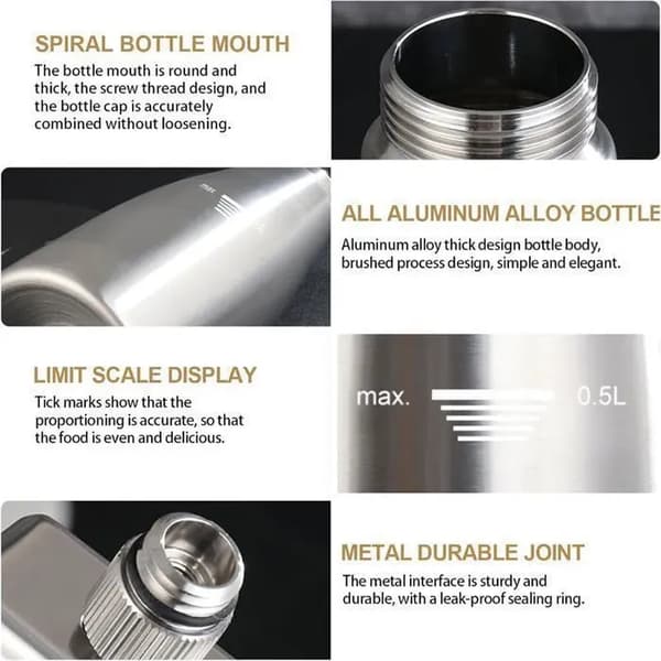 500 ml flødeskumssifon - 3 dyser i rustfrit stål - Aluminium - Let at rengøre