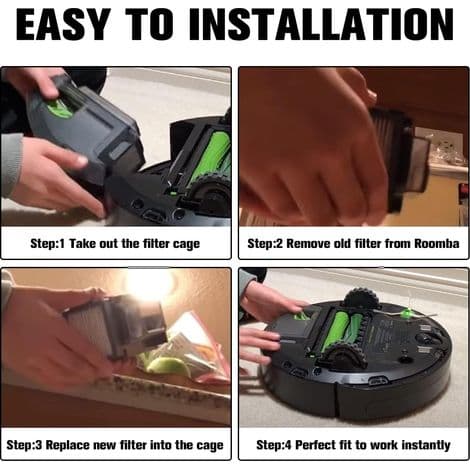 Pakke med 4 erstatningsfiltre kompatible med iRobot Roomba e, i & j Series Roomba i3 i4 i6 i7+/e5/e6/e7 robotstøvsugere