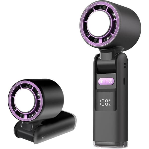Mini bærbar ventilator – justerbar blæserhastighed (1 til 100) – 4000 mAh batteri – digitalt display – grå