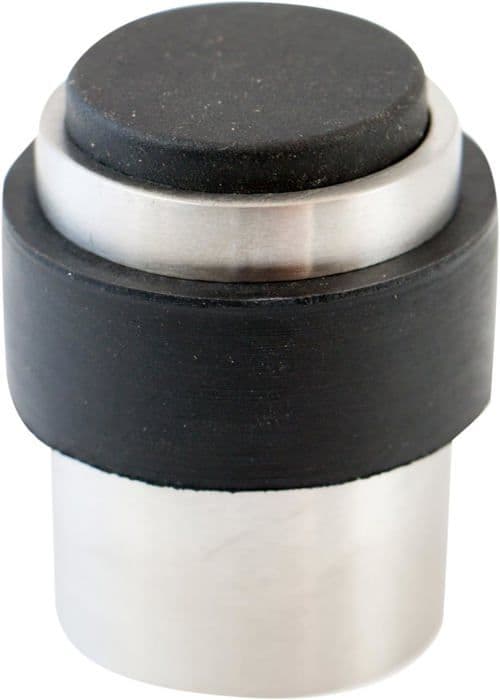 Dørstopper - Vægmonteret gummi - Rustfrit stål - Ø 3,5 cm - Højde 4,5 cm