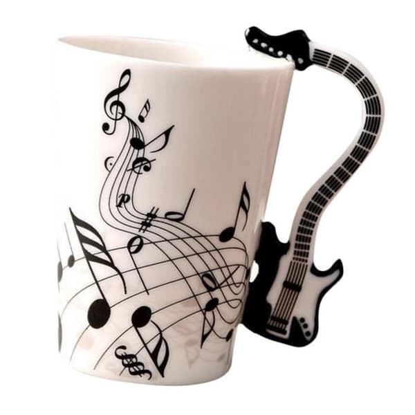Keramisk mugg, Kaffemugg, Musikinstrumentmugg, Originalpresent, Svartvit gitarr - Enkelstycke