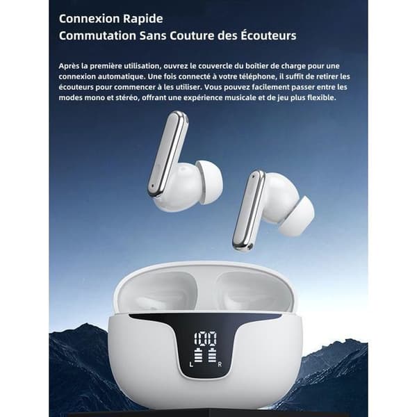 Bluetooth-ørepropper - Hvit - IPX5 - 12-timers batterilevetid - Berøringskontroller - Sport BLUETOOTH-ØREPROPPER