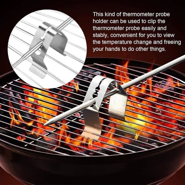 Grilltermometerholder i rustfrit stål med temperatursensor og XVX-klemme til madlavning