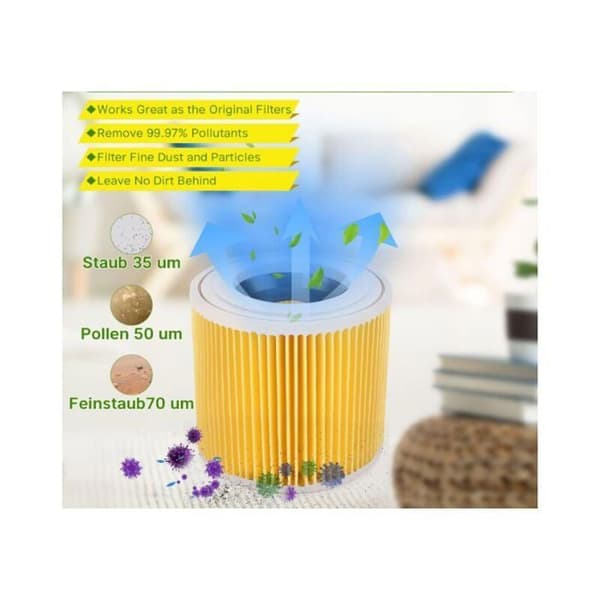 2-pack Karcher JZSH dammsugarfilter, kompatibelt med WD2, WD3, MV2, MV3, ersättningsfilter