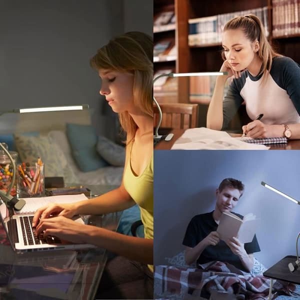 Bordlampe - LED - USB-klemme - 3 lystilstande - Øjenbeskyttelse - 12W - Sort