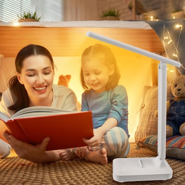 LED skrivebordslampe dimbar USB oppladbar sammenleggbar belysning hvit
