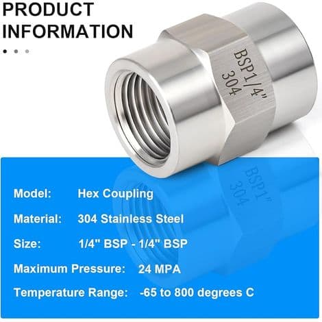 5 Stykker 1/4\" BSP Hun til Hun Sekskantfatning, 304 Rustfrit Stål Rørfitting Adapter til Industriel VVS