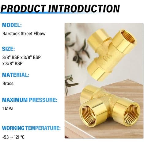 2 stk. messing T-fitting, 3/8\" x 3/8\" x 3/8\" BSP hunrørfittings