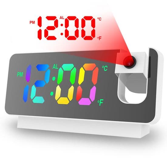 GAGAFEEL Vekkerklokkeradio - LED-projeksjonsmodell - Termometer - Speil - FM