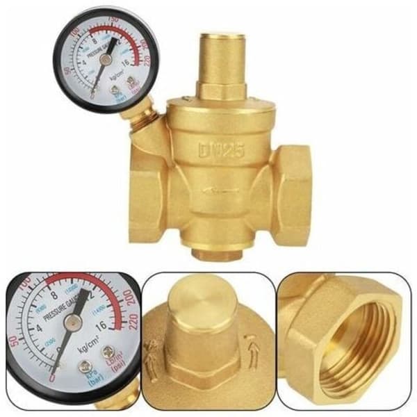 Tryckregulator, Tryckregulator i Mässing, DN25 Justerbar Vattentrycksregulator i Mässing med Manometer