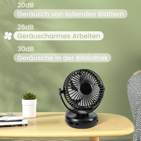 3-i-1 Ventilator - Mini - 10.000 mAh Batteri - 4 Hastigheder - 360° Klips