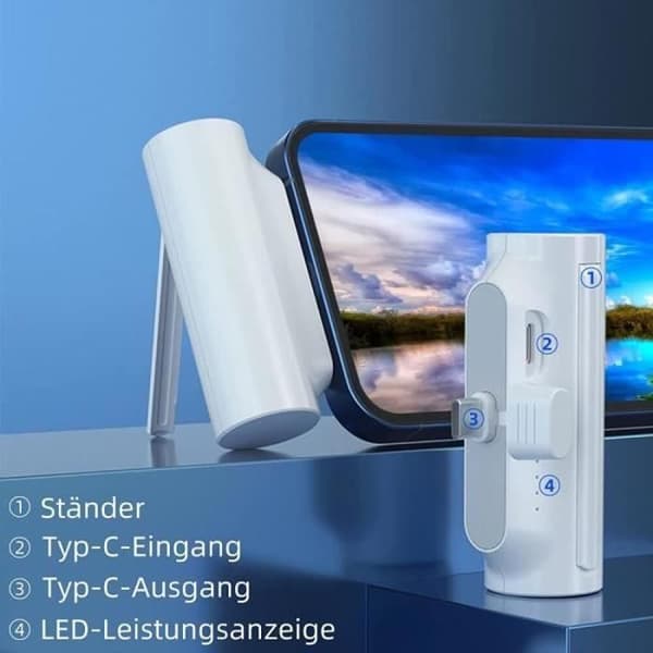 Mini Power Bank med Stativ, Liten 5000mAh Bærbar USB-C Hurtiglader, Egnet for Android Smarttelefoner