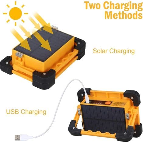 Oppladbar LED-flomlys, T-SUN 100W LED-arbeidslys, bærbart arbeidslys med oppladbart batteri og solcellepanel, nødlys, for camping, DIY