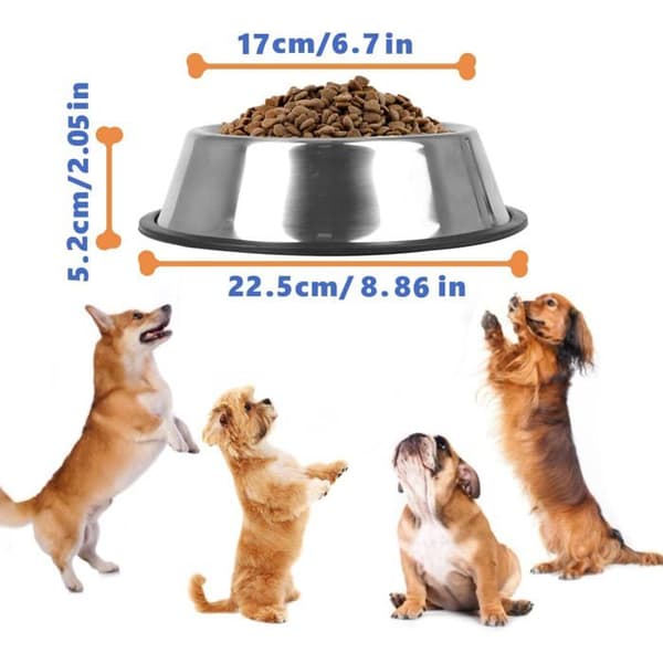 Hundskål - Rostfritt stål - Halkfri - 22,5 CM - 2-pack