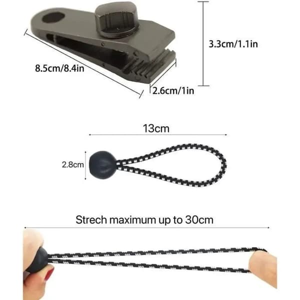 Tältklämmor - 10 stycken - Höghållfast nylon - Elastisk spännare ingår - Unisex - Camping