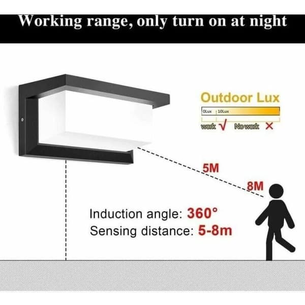 Vegglys - 18W LED - Bevegelsessensor - IP65 - Kjølig hvit