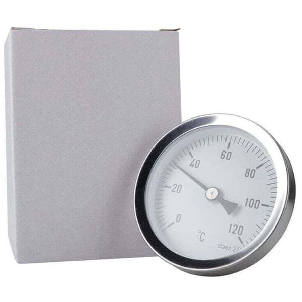 Bimetallisk nåltermometer för värmesystem och pannor, 120 grader, 1/2\" typ, bakre anslutning, förkromad stålplåt