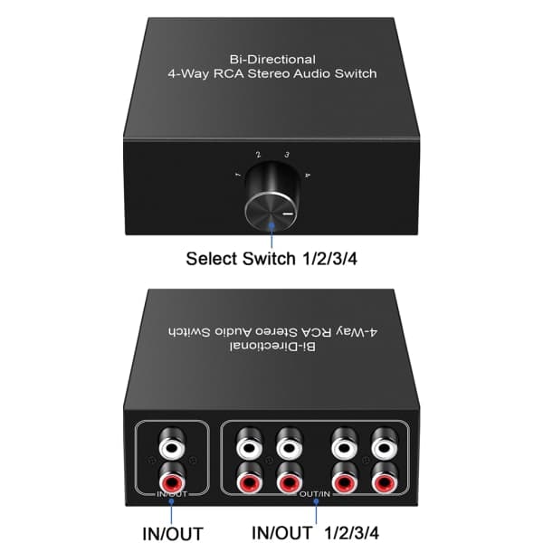 Professionel lydomskifter/splitter RCA Stereo Omskifter Vælger Switchbox Tabfri Signaloverførsel Sort Skal