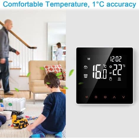 16A Digital Termostat - LCD-skærm - Touchscreen - Programmerbar - Til Hjem, Skole, Kontor, Hotel, Hvid