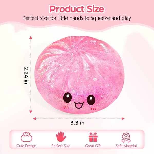 Sugar Dumpling Squishy Mystery Box, Glitter Bao Bun Squeeze Toy, Stress Relief Toy (Pink) pink