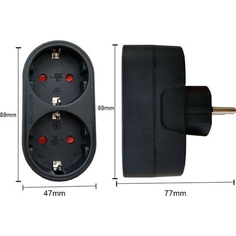 Strømskinnekonverter EU 16A/250V – Ideel til kontor og rejser. Sort
