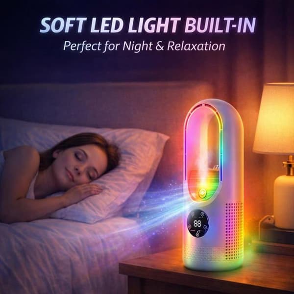 Bladelessa fläktar, 2-pack - Kraftfulla, tysta, bärbara - 6 hastigheter, 7-färgs LED, uppladdningsbara - Sovrum, kontor, resor - Vit