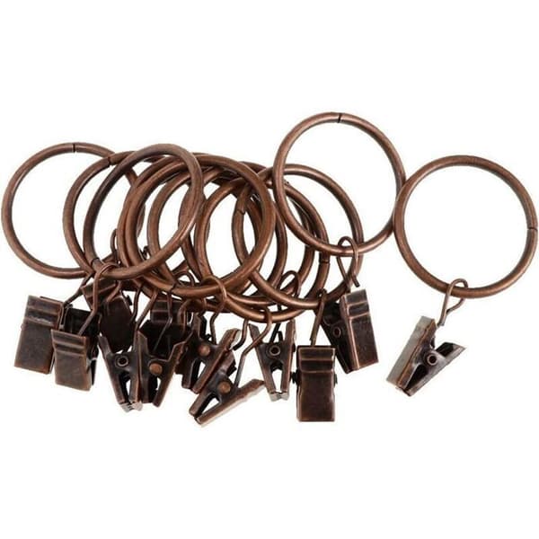 Duschdraperiringar - Nosheir - 12-pack - Koppar - Diameter 32mm - Kraftiga fjäderklämmor