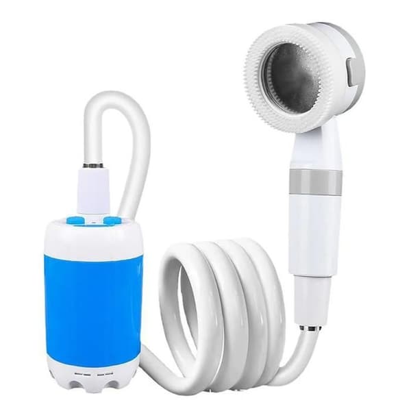 Elektrisk campingdusch, USB 5V, 2m slang, 60-120min batteritid + 8 tillbehör, ABS, handsfree