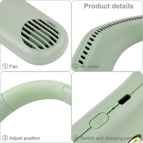 USB genopladelig indbygget halsventilator, lille bærbar udendørs ventilator (grøn)