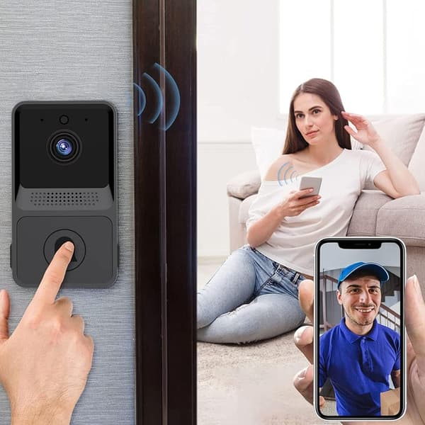 Trådlös Video Dörrklocka, Alexa-kompatibel Smart Dörrklocka Fungerar med Google Assistant