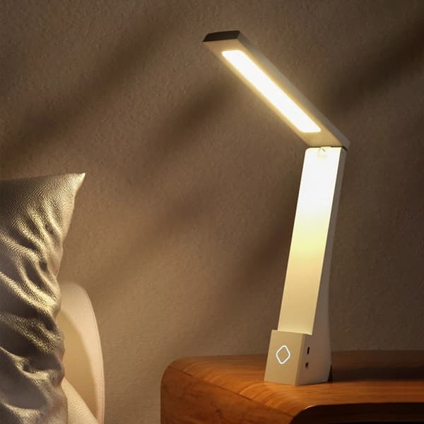 Stilig og trendy LED-bordlampe, sammenleggbare bordlamper, øyebeskyttelse, studielampe, soverom Hvit
