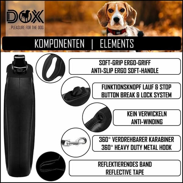 Reflekterende rulleline til hunde - Egnet til hunde op til 10 kg - Kongeblå - 5 m