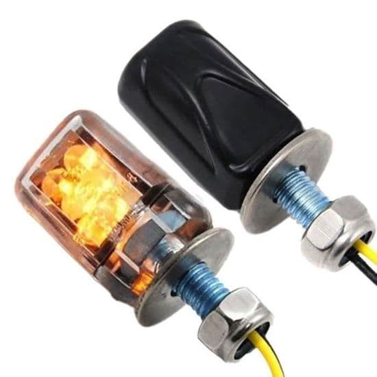 2 stk. 12V Mini 6 LED Motorcykel Blinklys Blinkende Pærer Sorte Forlygter