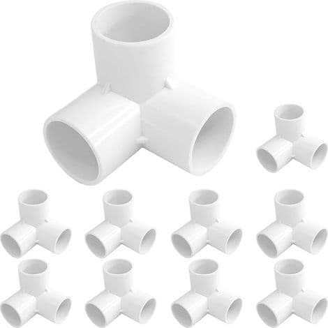 Pakke med 10 3-veis PVC-koblinger (32 mm) for drivhus og møbler