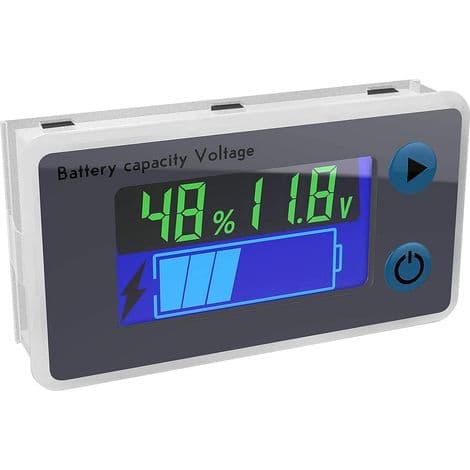 Multifunksjons voltmeter 10-100V LCD batterikapasitetsmåler, temperaturvisning (12V)