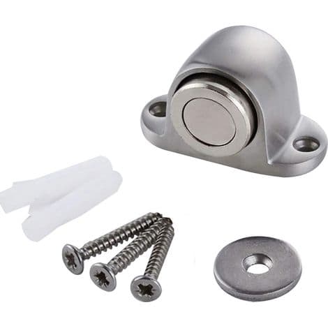Magnetisk dörrstopp, golvmonterad, borstad metall