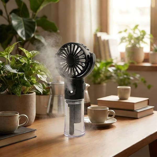 Mini bærbar USB genopladelig ventilator - 4 blæserhastigheder - ultra-stille - med snor - sort