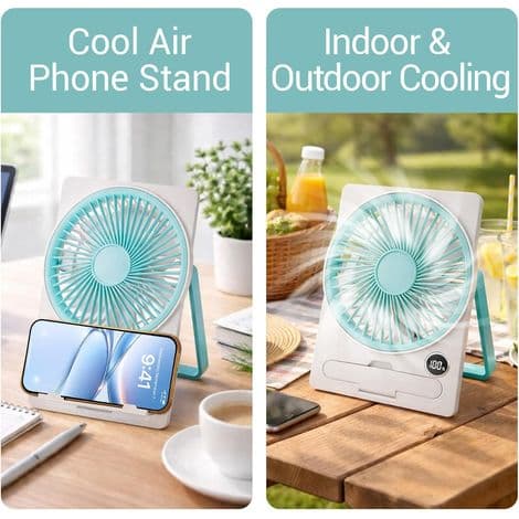 Bordventilator, Lydløs USB-ventilator, Mini Lydløs Ventilator med 5 Hastigheder, LED-display, Lille Bærbar Ventilator (Blå)