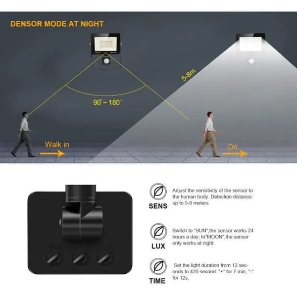 VoluPack® Utomhus LED-strålkastare - 30W - 2700LM - Rörelsesensor - 6000K Vit