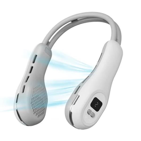 Hængende Halsventilator - Hvid Model - USB Genopladelig - 3 Hastigheder - LED Display