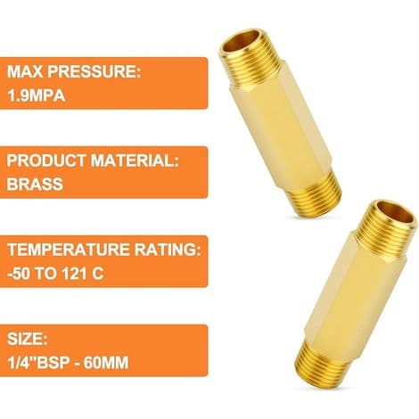 stykker lang messingnippel, 1/4 BSP 60 mm længde messingrørfitting GO-366S